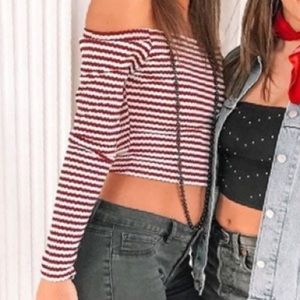 Striped off the shoulder crop top